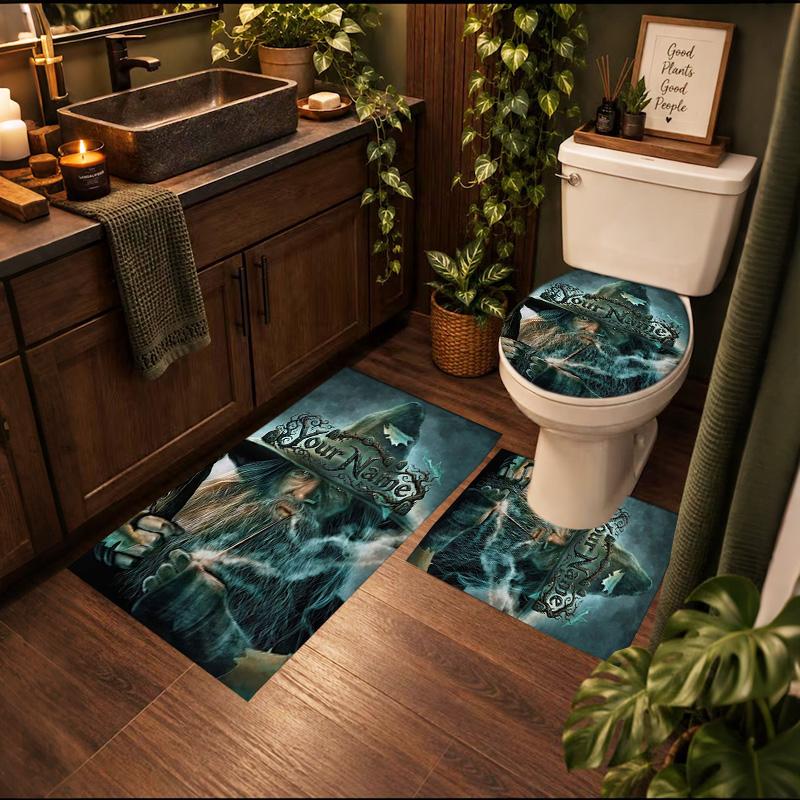 Lord Rings 3Pcs Personalized Customization Bathroom Mat Nonslip Floor Mat Set Toilet Lid Bathroom Mat Bathroom Absorbent Door Mat Decoration