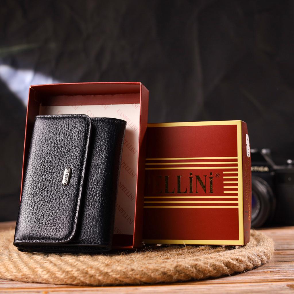 Классический Женский кошелек из натуральной кожи флотар CANPELLINI Wallet 21591 Черный