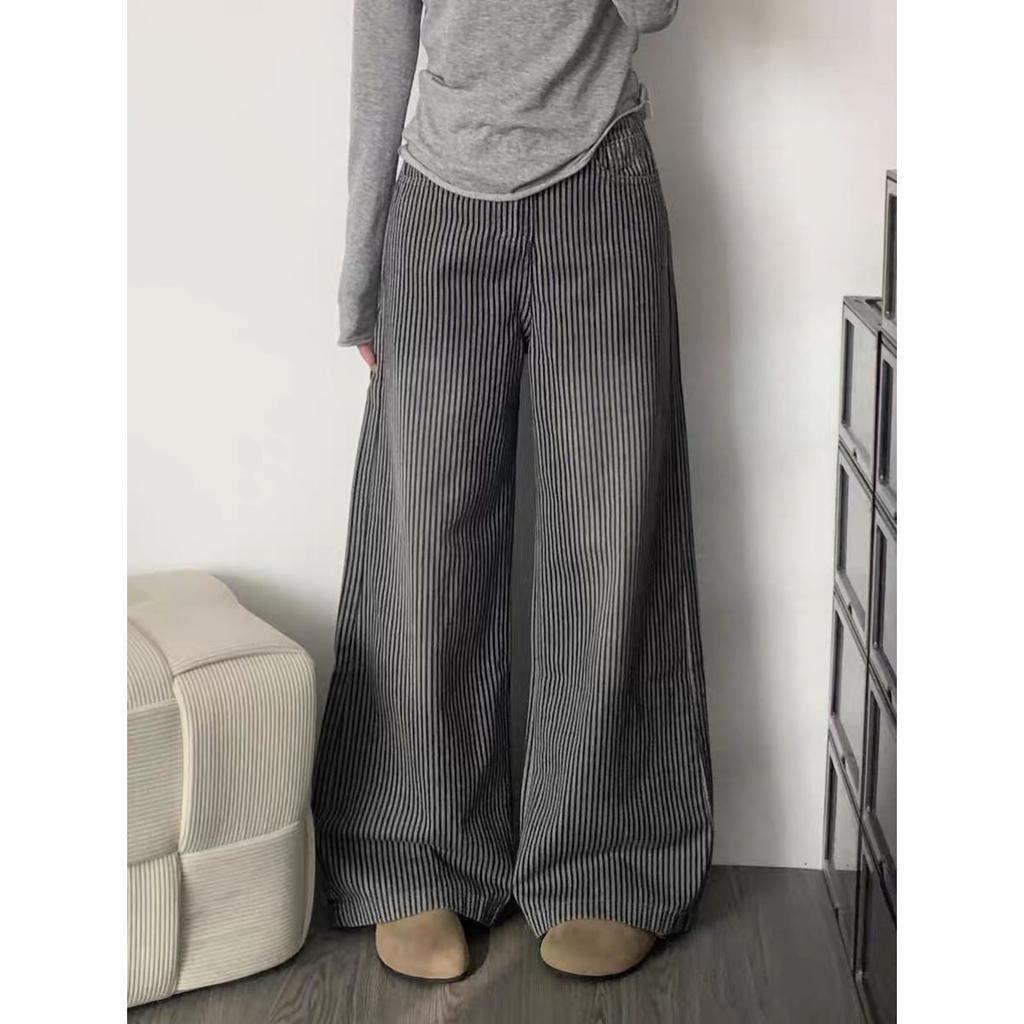 Y2k Vintage Striped Jeans Women Punk Hip Hop Grunge Baggy Denim Trousers High Waist Streetwear Straight Wide Leg Jeans