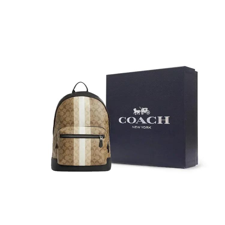 COACH West PVC Cow Leather Fabric Backpack Large Unisex Khaki Mixed Color (Unisex) Backpacks CQ629 QBE7V