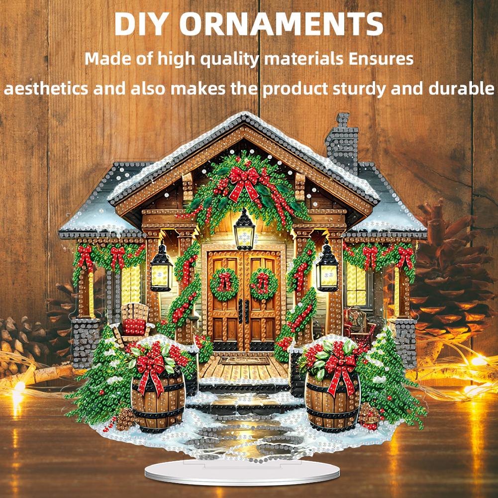 2D Flat Print Xmas DIY Single Side Drill Desktop Diamond Art Decor Kits (House)