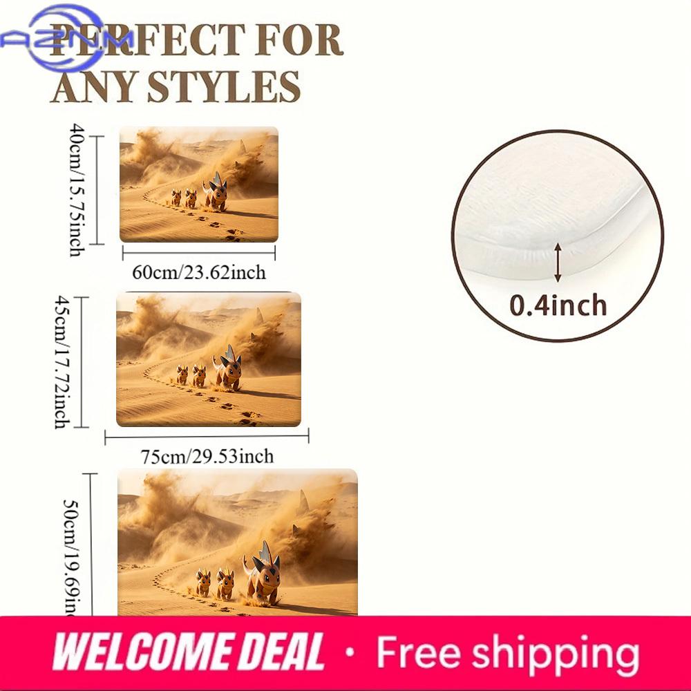Cute Desert Pokemon Print Doormat Non-Slip Water Absorbent Floor Mat for Home Entrance Decor