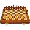 HANDICRAFTS Wooden Handcrafted Foldable Magnetic Chess Board Set with Magnetic Piece and Extra Queens for 2 Players Kids and Adults