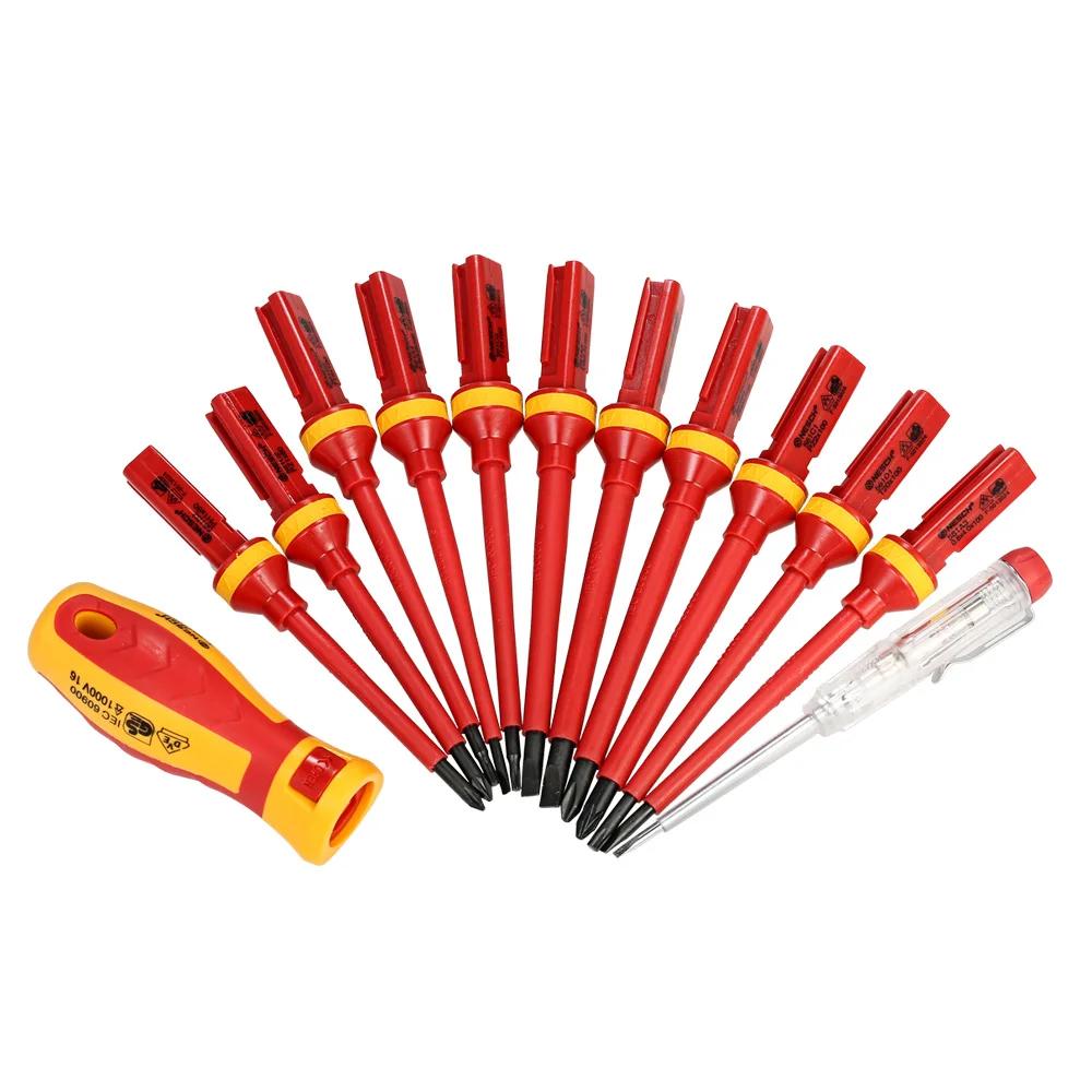 13pcs Insulated Screwdriver Set Precision Screwdriver Magnetic Slotted Phillips Pozidriv Torx Bits For Electrician Hand Tool
