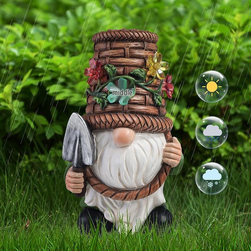 American Garden Shovel-Holding Elf Solar Light Ornament