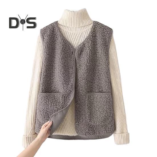 Зимняя женская многослойная жилетка, пальто, тонкая утепленная застежка на кнопки, V-образный вырез, тонкая плюшевая безрукавка, однотонная, сохраняющая тепло куртка для отдыха на открытом воздухе