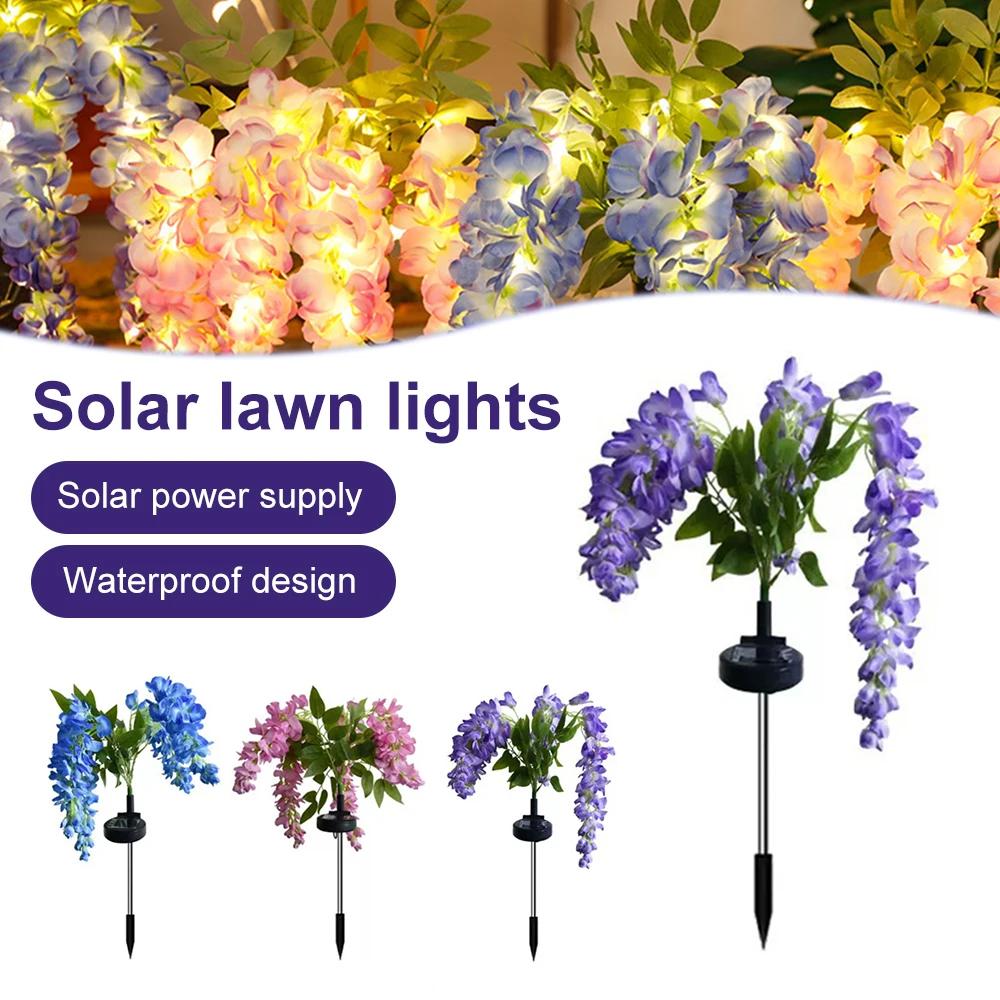 2X Solar Pathway Lights Artificial Wisteria Flowers Solar Light Outdoor Garden Lighting, LED Garden Solar Lights For Yard/Patio/Landscape/Walkway Path