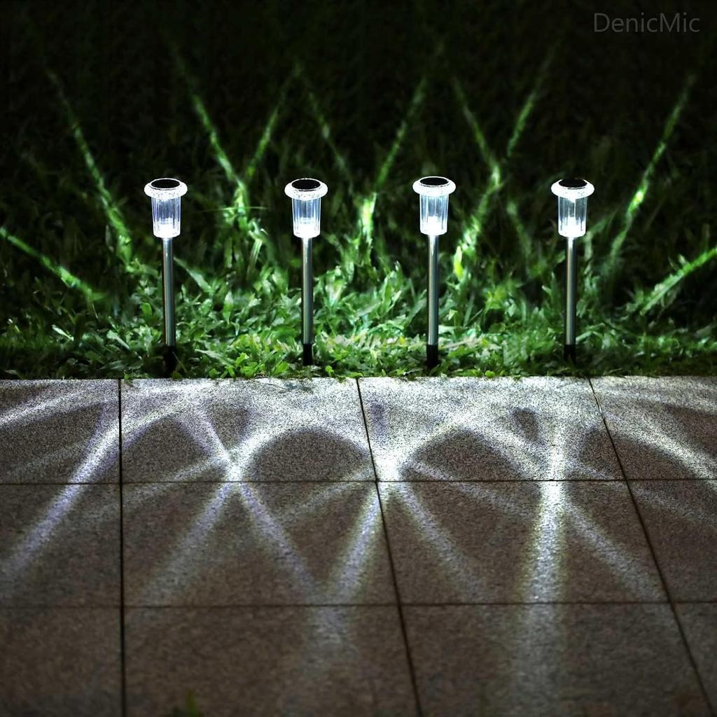 Solar Lights Outdoor Pathway Lights LED Waterproof Acrylic Lamp Head Stainless Steel Stake for Yard Garden Landscape Path Walkway Driveway Patio Lawn
