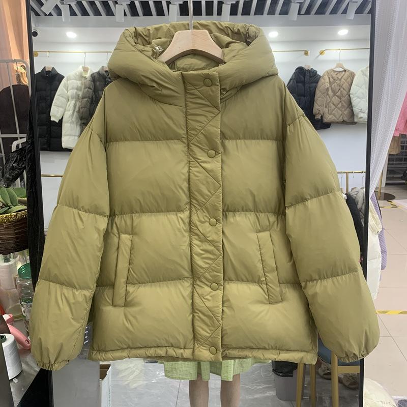Down jacket autumn and winter women's short loose fashion white duck down thickened warm jacket hooded