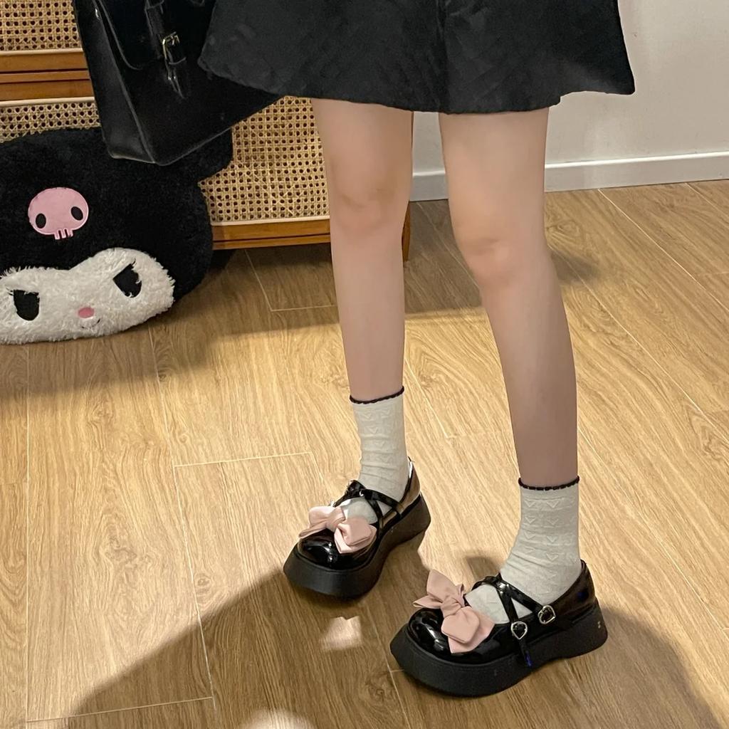 Туфли для женщин Женские туфли-лодочки Милый японский стиль Лолита Готика Платформа Каваи Круглый носок с бантом Средний каблук Мэри Джейн на распродаже