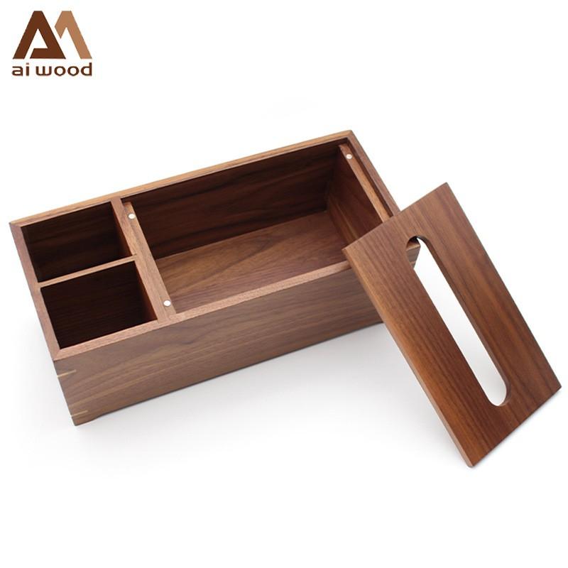 Walnut Wood Tissue Box Desktop Organizer With Pen Holder Car Use Solid Joint Multi-Functional Home Office Decor