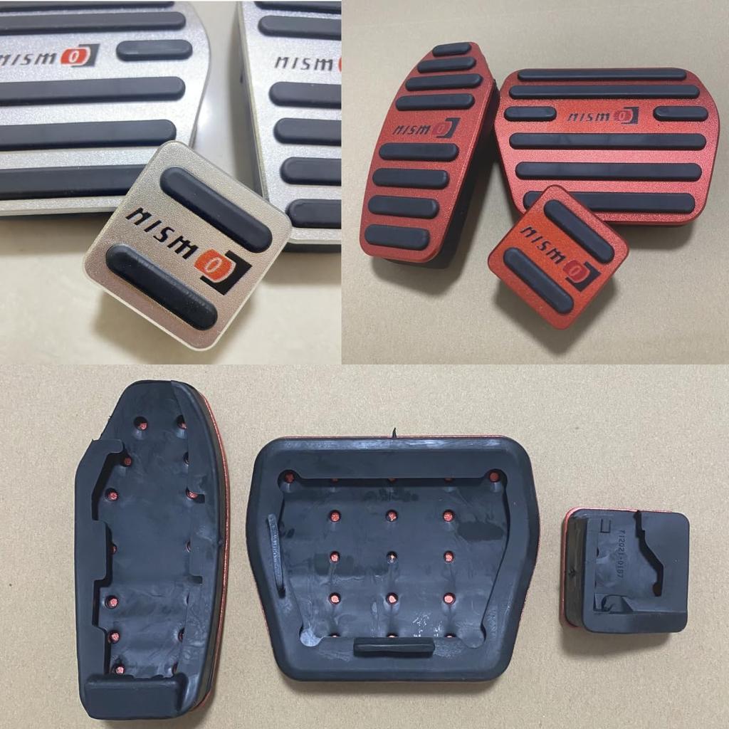 Nissan NISMO Automatic Transmission Aluminum Pedal Set and and Silver Covers, 3-Piece (Brake, Accelerator, Handbrake), Snap-on Design,