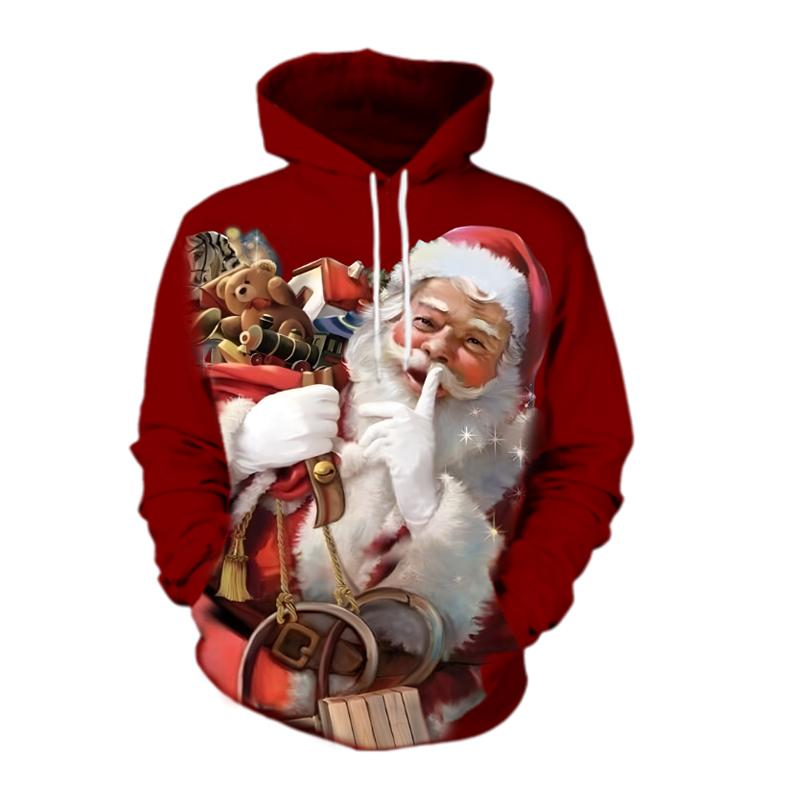 Рождественский Санта-Клаус с капюшоном, мягкий, слегка эластичный свитер с карманом-кенгуру, мужская уличная одежда на осень, идеальная идея для подарка