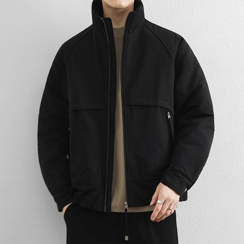 Осень Зима Мужская Свободная Куртка Харадзюку Мужские Куртки Парки Мужская Мода Повседневные Пальто Мужская Верхняя Одежда Черные Хлопковые Утепленные Куртки