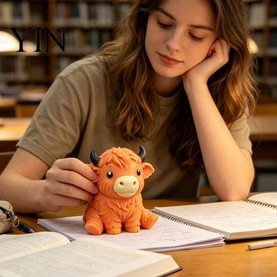 Highland Cow Squeezable Toy Stress Relief Toy, Cattle Sensory Soft Ball Fidget for Office Home and Classroom Relieving Gadget