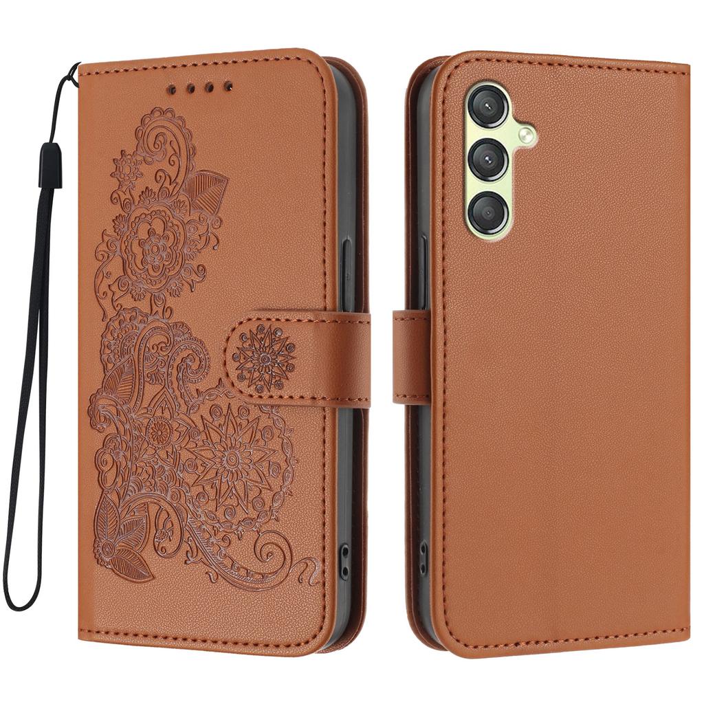 For Samsung Galaxy A24 4G (162.1 x 77.6 x 8.3mm) Phone Cases Mandala Flower Leather Wallet Mobile Cover with Strap