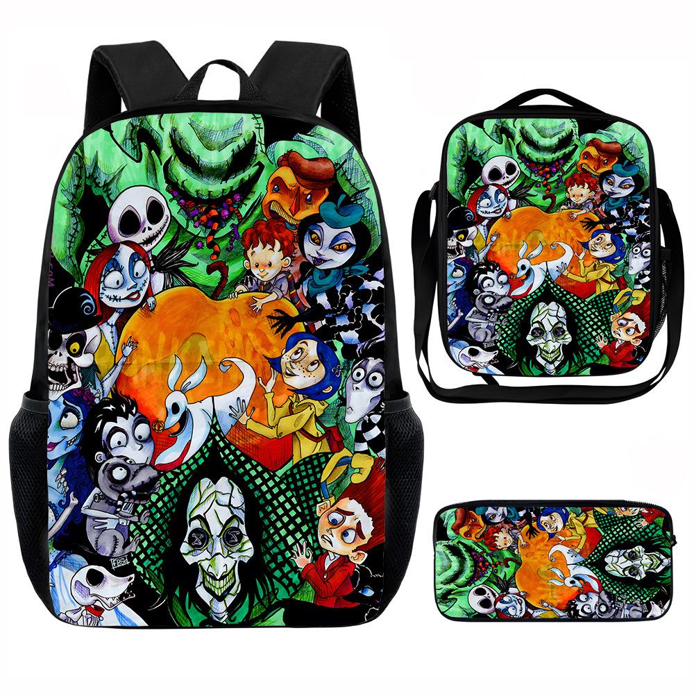 The Nightmare Before Christmas-Christmas Horror Night Student School Bag Meal Bag Three-piece Set