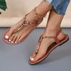 Модные женские сандалии-гладиаторы в богемном стиле с бусинами, повседневные сандалии с перемычкой для пальца, на мягкой подошве, пляжная обувь, женские легкие летние сандалии на резинке