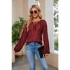 Spring and Autumn Women's Tops Lantern Sleeve Long Sleeve Loose Plus Size V-Neck Tie Shirt