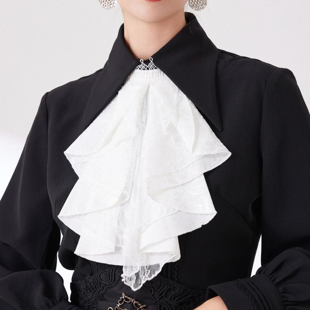 Black/White Lace Floral Neck Ties for Mens Suit Shirt Detachable Collar Scarf for Womens Gentleman Removable Fake Collar Tie