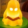 Indoor Window Display Prop Halloween Ghost Reading Table Lamp, 3D Printed Light Up And Tombstone Battery Operated LED Decor Figurine, Spooky Night for
