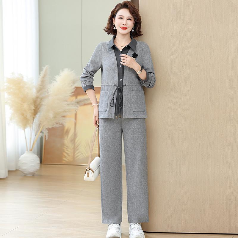 Элегантный весенний спортивный костюм 2025: Комплект из двух вещей свободного кроя для женщин среднего возраста