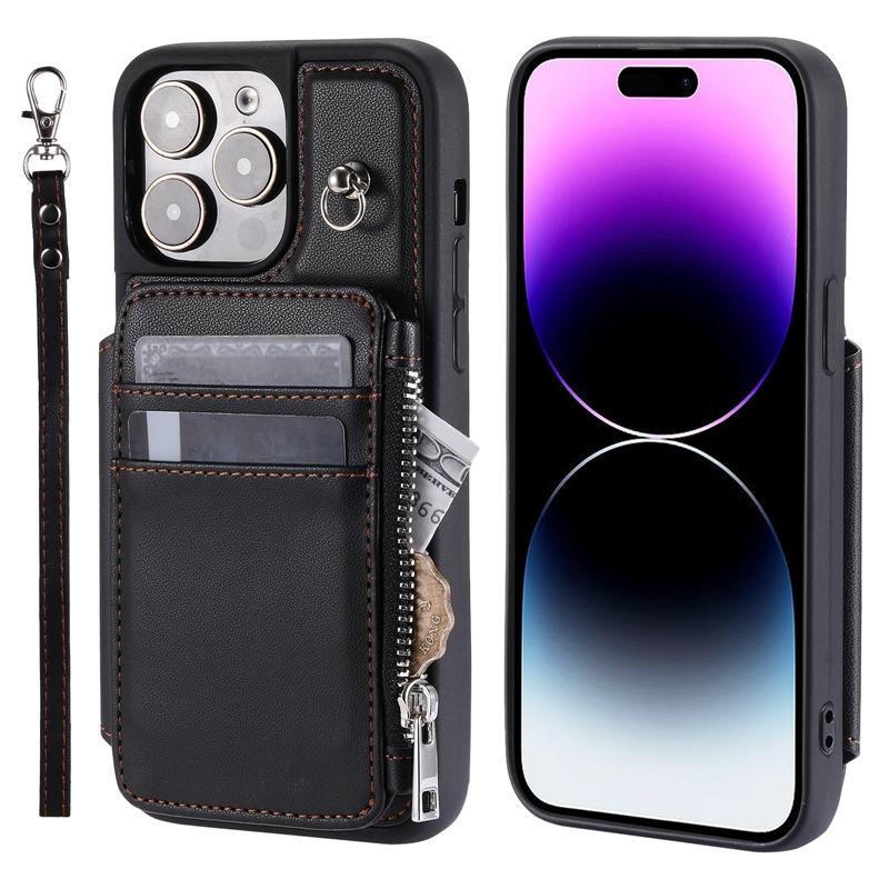 Многофункциональный чехол-кошелек на молнии с 5 слотами для карт для Samsung S23 S22 S21 A13 A14 A52 A53 A54 iPhone 14 13 12 11 Складной чехол из искусственной кожи с ремешком на руку