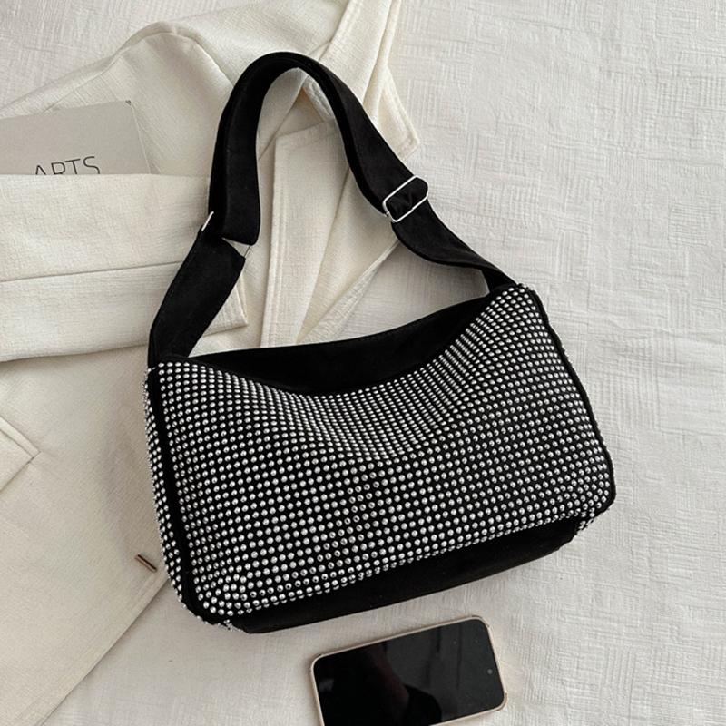 Yogodlns Fashion Rhinestone Shoulder Bag For Women Large Capacity PU Leather Bling Crossbody Messenger Bags Designer Rivets Shopping Bag