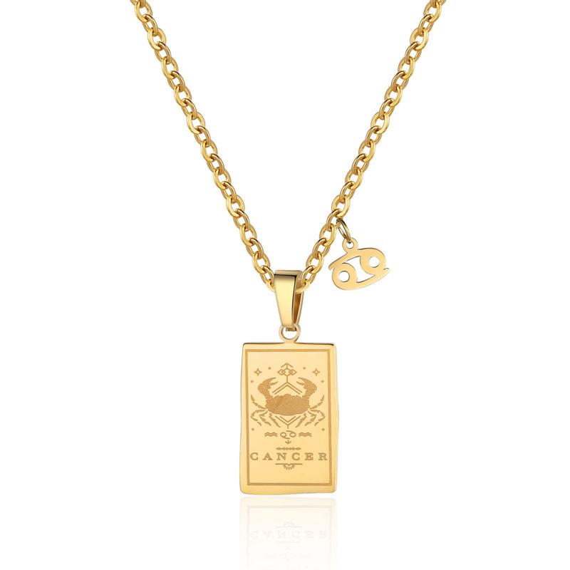 Ожерелье из нержавеющей стали «Двенадцать созвездий Таро» Стильное и простое ожерелье из титановой стали с квадратным ретро-брендом