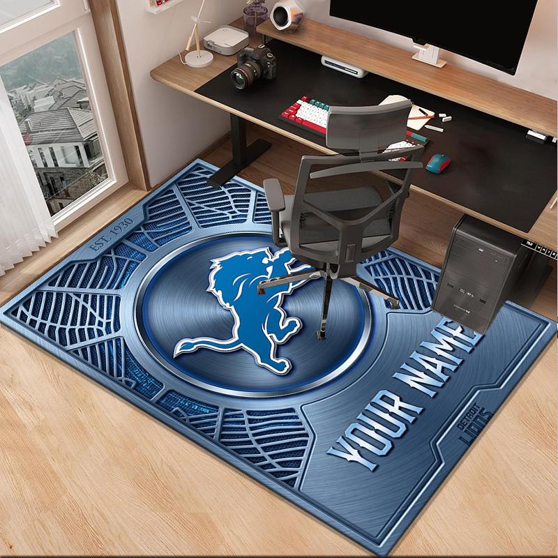 Custom NameDetroit-Lions Team Carpet, Indoor Rug, Chair Rug, Living Rooms, Doormat Made From Polyester Home Decor Birthday Christmas Gifts