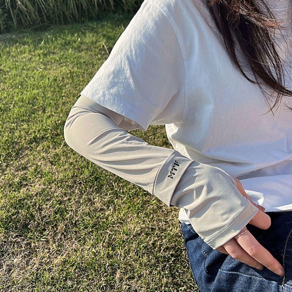 Color Sun Protection Letter Women Arm Sleeves Ice Silk Driving Arm Cover Summer Sunscreen Sleeves