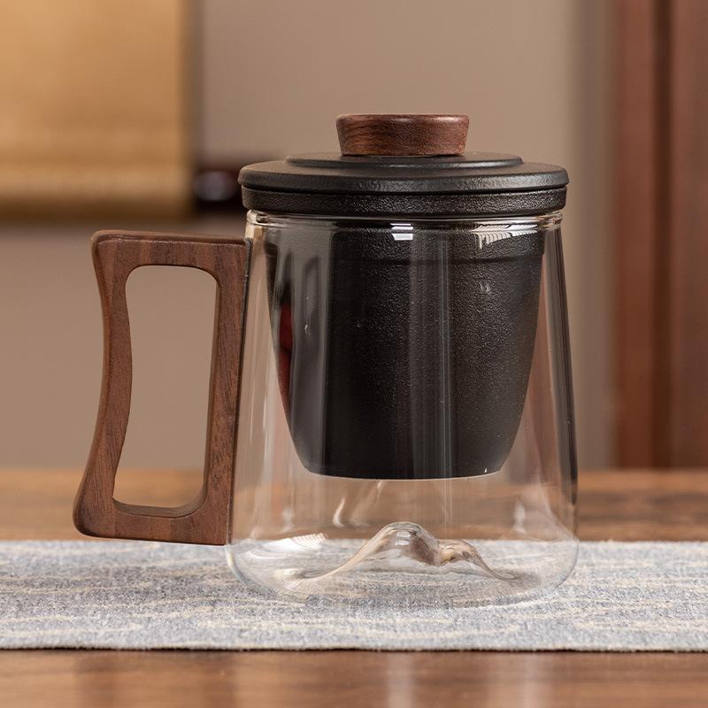 Ручка из черного сандала, офисная кружка, керамическая вставка-фильтр, стеклянная чашка для чая, высококлассная, защита от ожогов, подарочная коробка, портативный подарок