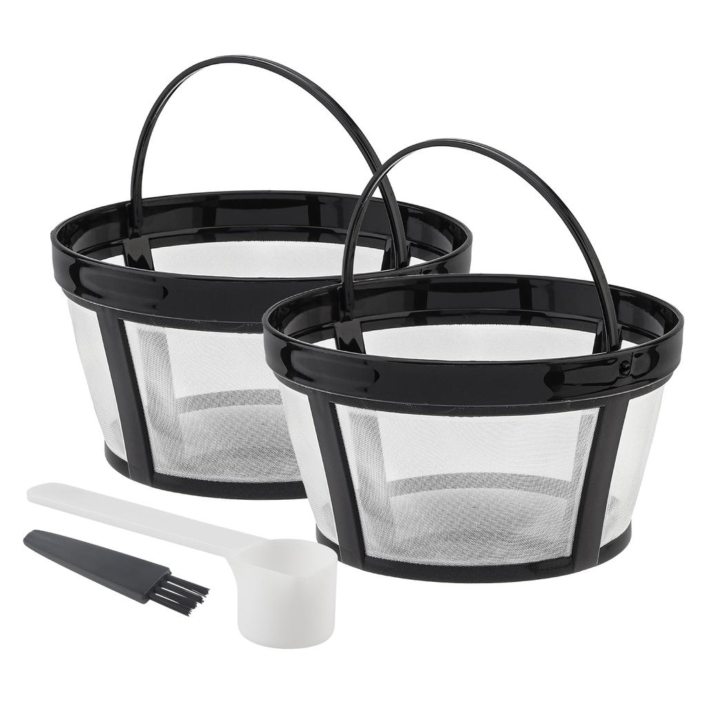 2 Pcs Solid Bottom Reusable Nylon Net Basket Coffee Maker Filter for Mr. Coffee with Brush and Scoop, 8-10 Cups Washable Strainer