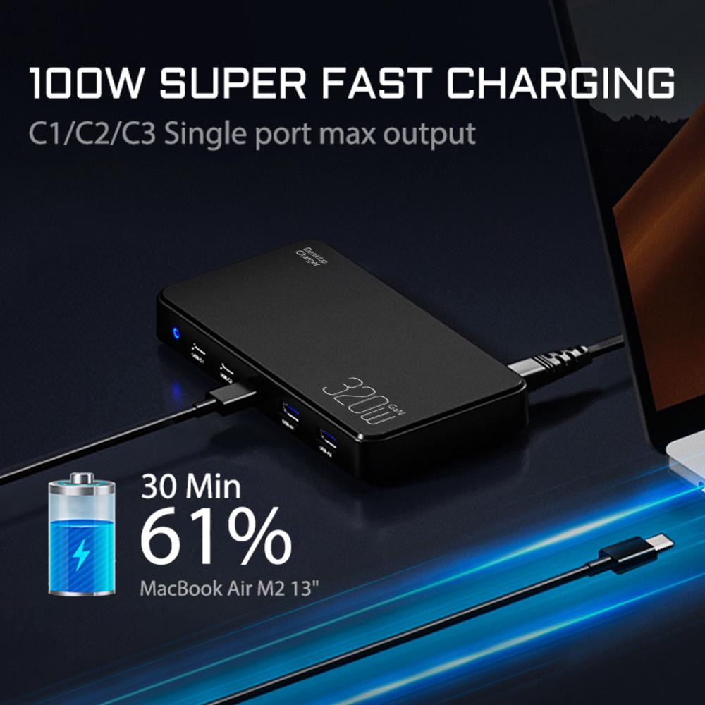 Зарядная станция PD3.0 GaN USB-C мощностью 120 Вт для мобильных телефонов, 5-портовый концентратор для быстрой зарядки, интеллектуальное устройство с несколькими адаптерами для iPhone и т. д.