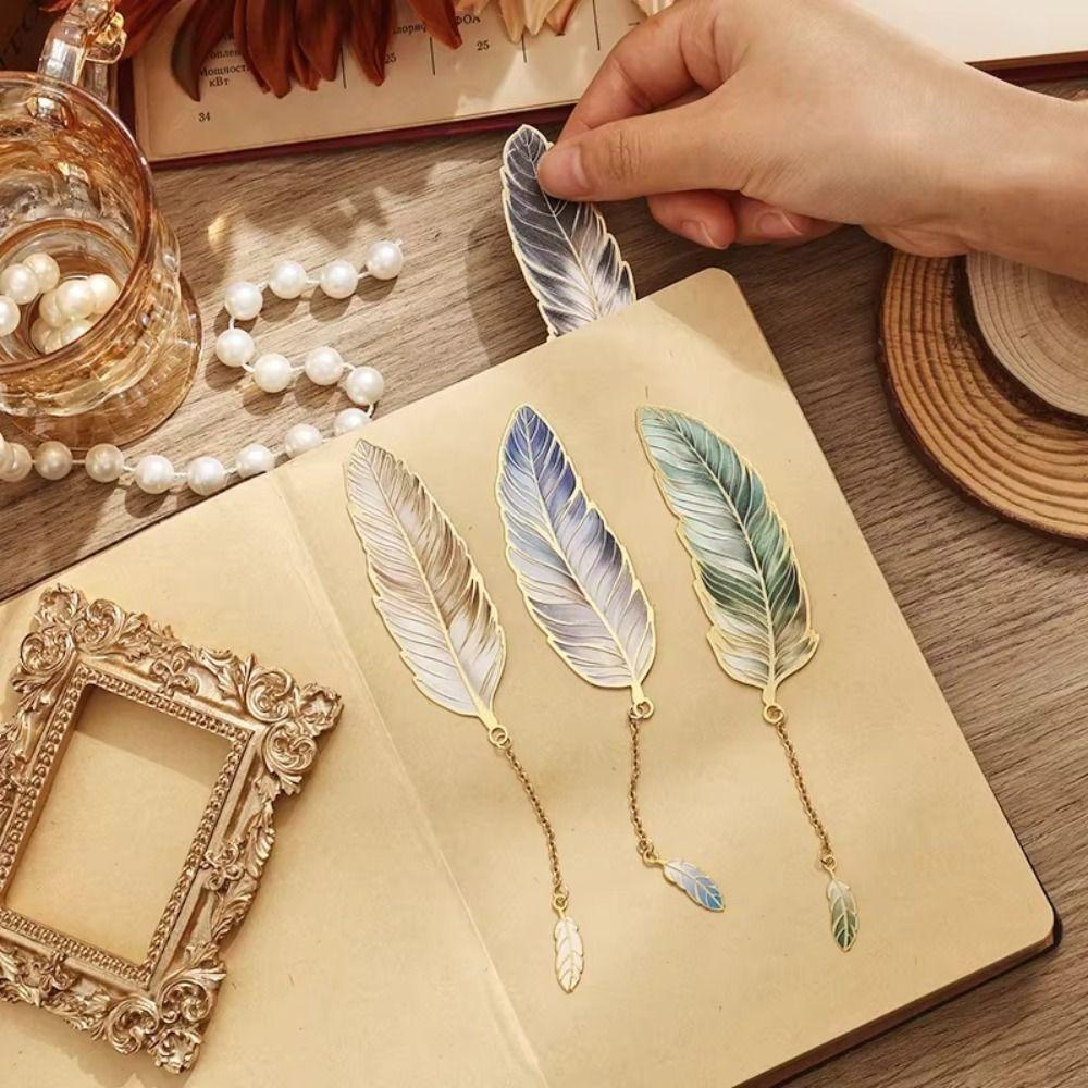 Metal Chain Vintage Book Clip Page Clip Pendant Bookmark Feather Bookmark Book Lovers