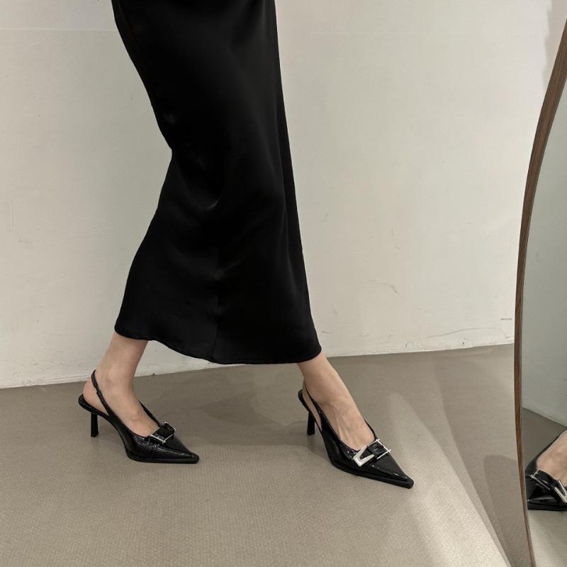 Новые модные летние женские туфли с острым носком, сандалии с пряжкой, туфли-лодочки с ремешком сзади, туфли на среднем каблуке из лакированной кожи, Zapatos Mujer