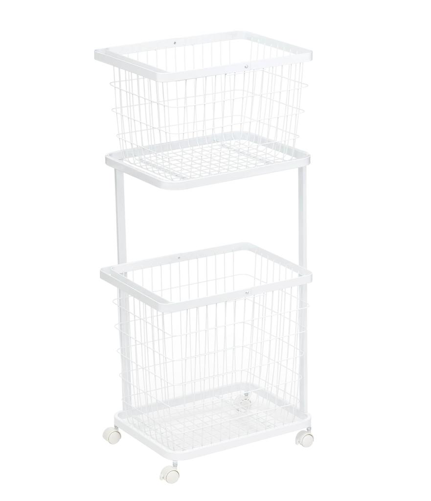 Yamazaki Jitsugyo Laundry Wagon + Basket White Approx. W41 X D30 X H93.5cm Tower Laundry Basket with Casters Large Capacity 3351