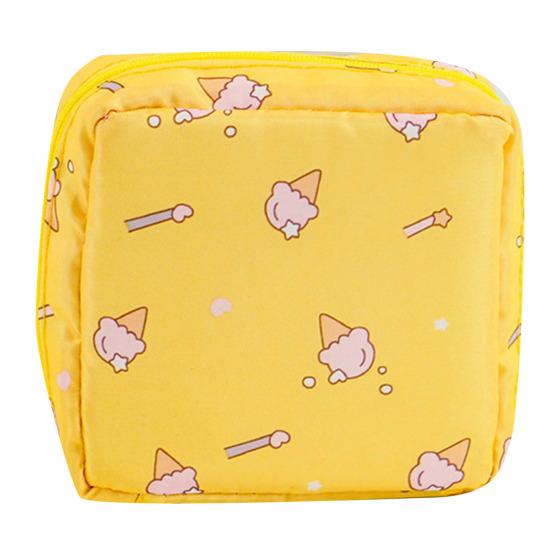 Сумка для хранения гигиенических салфеток, внутренний карман с мультяшным принтом, застежка-молния, большая вместимость, с ремешком на запястье, косметические наушники, ключи для хранения ювелирных изделий