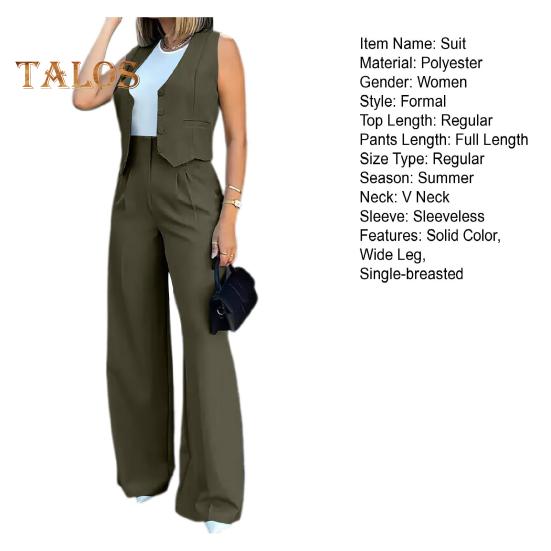 2 шт./компл. женский жилет и брюки, комплект в деловом стиле, однобортный топ без рукавов, с высокой талией, широкие брюки, однотонные брюки OL, коммутационная одежда