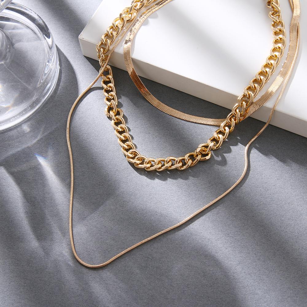 Women 2021 New Popular Multi-layer Golden Metal Necklace Punk Large Chain Personalized Jewelry
