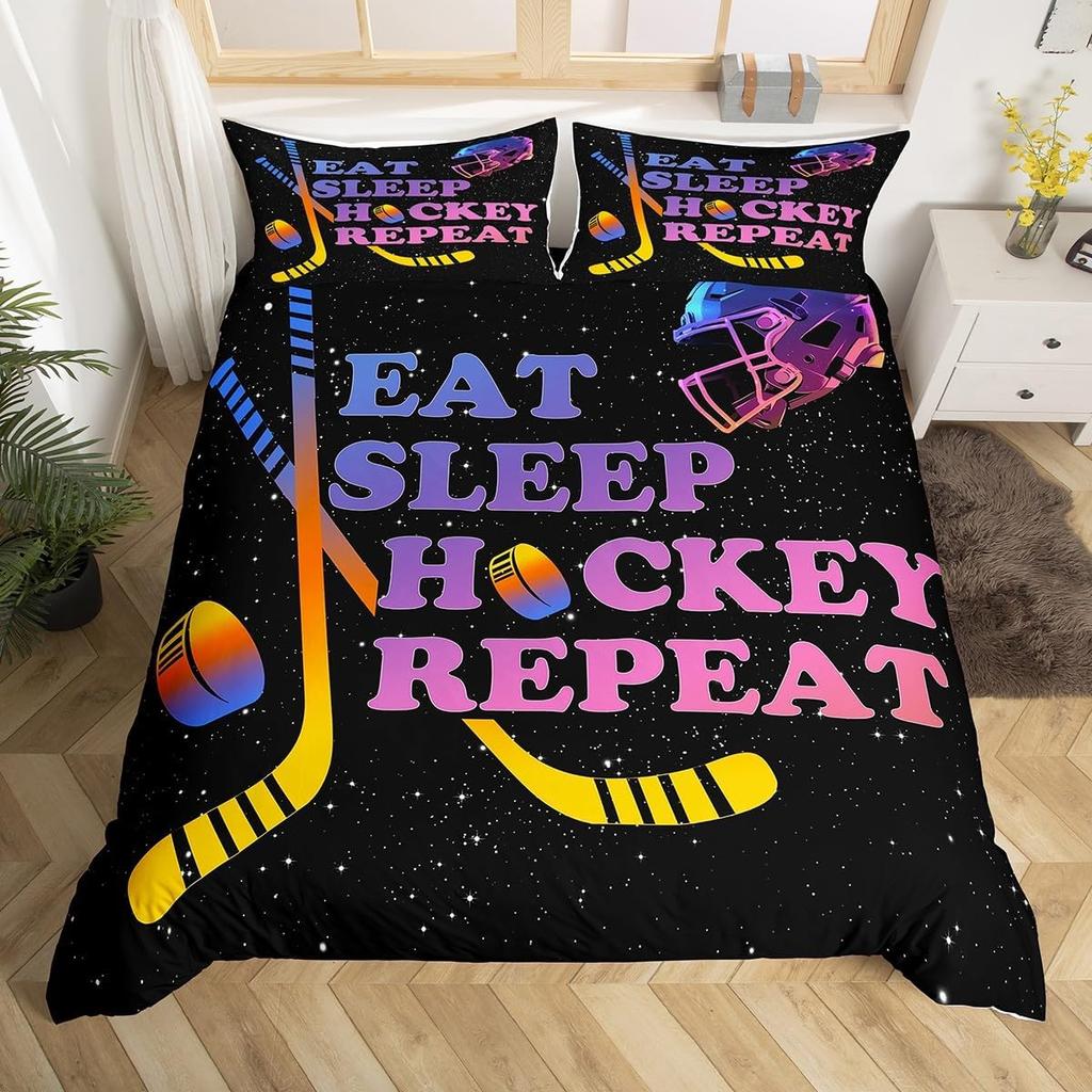 Пододеяльник для хоккея с шайбой Твин Квин для детей мальчиков девочек юношей Зимние ледовые виды спорта Игры Пододеяльник Шлем Коньки Постельный комплект