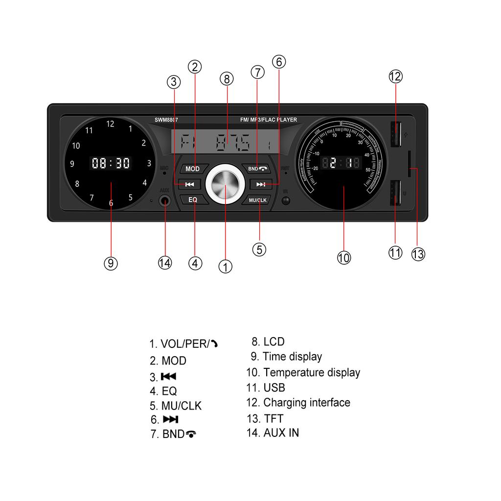 1DIN Car Radio Stereo Player Remote Control Digital Bluetooth Audio Music Stereo 12V Car Radio MP3 Player USB/SD/AUX-IN
