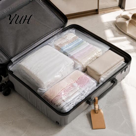 Vacuum Storage Bags 2PCS Seal for Clothing, No Pump Compression Bags, Foldable Solutions Transparent Space Saving Travel And Closet Organization