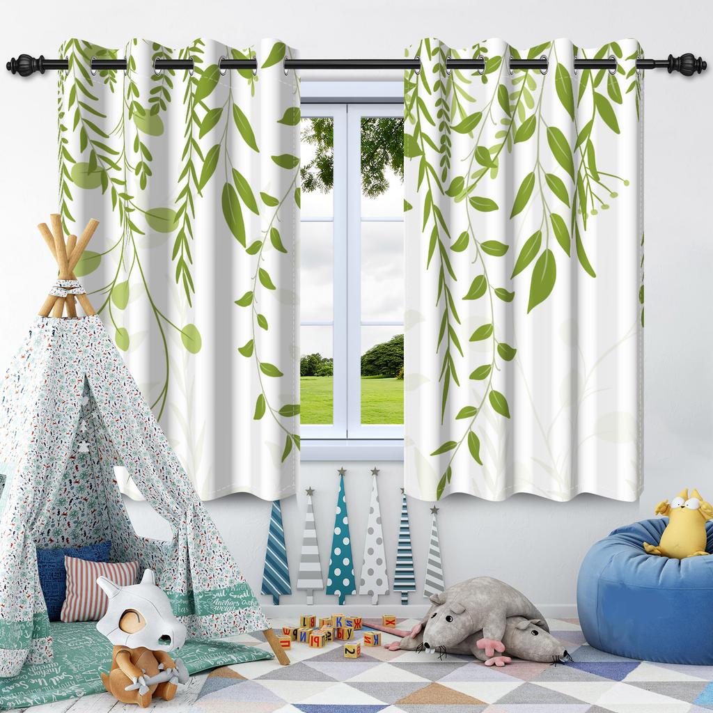 Зеленые Растения Листья Оконная Занавеска Спальня Гостиная Блэкаут Занавеска Современное Украшение Дома Теплоизоляция Шумоподавление