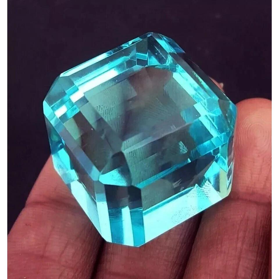 Natural Brazil Blue Topaz Cube Cut 60 Ct Beautiful Certified Loose Gemstone