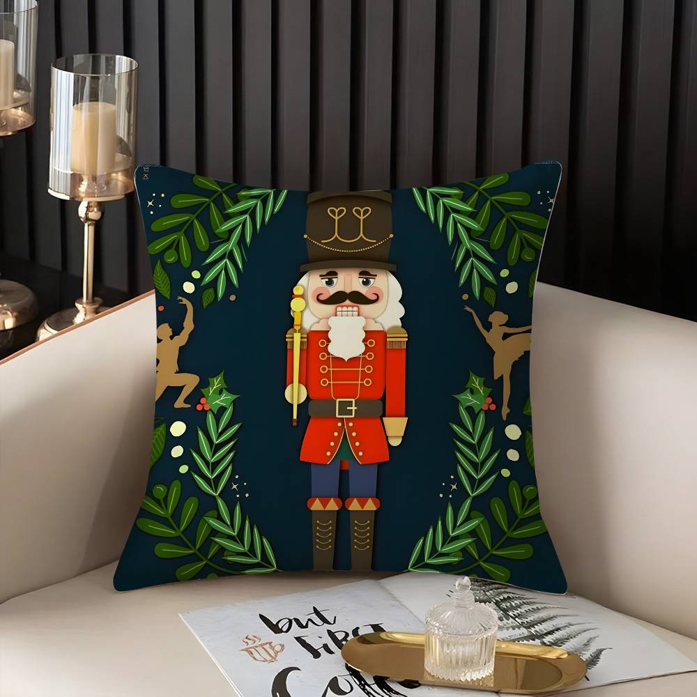 Nutcracker Soldier Christmas Pillow Case Home Dorm Chair Back Short Plush Double-sided Printing Office Nap Time Cushion Cover