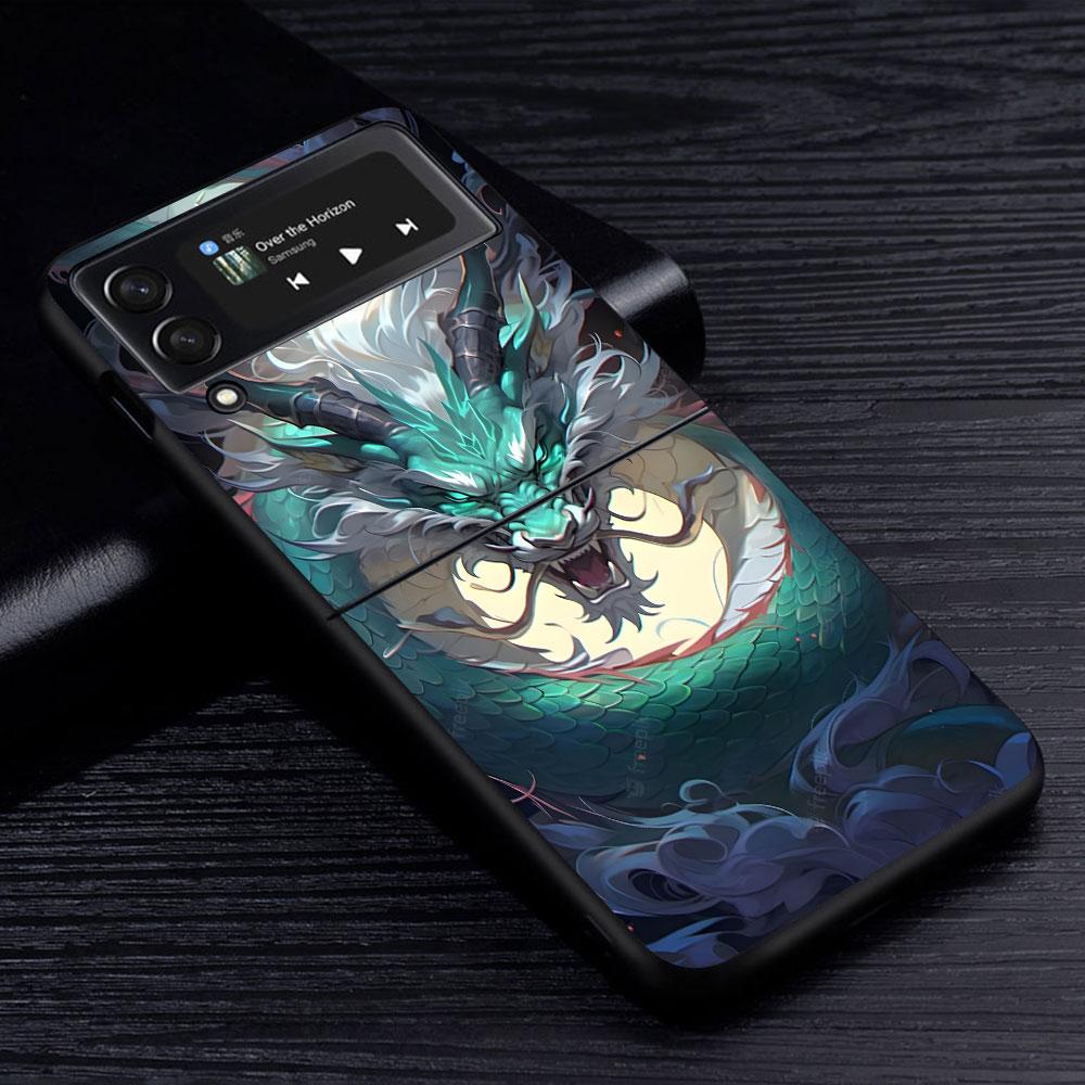 Cartoon Dragon Case for Samsung Galaxy Z Flip4 Flip3 5G PC Hard Cell Phone Shell Z Flip 4 3 Black Coque Zflip4 Zflip3 Cover