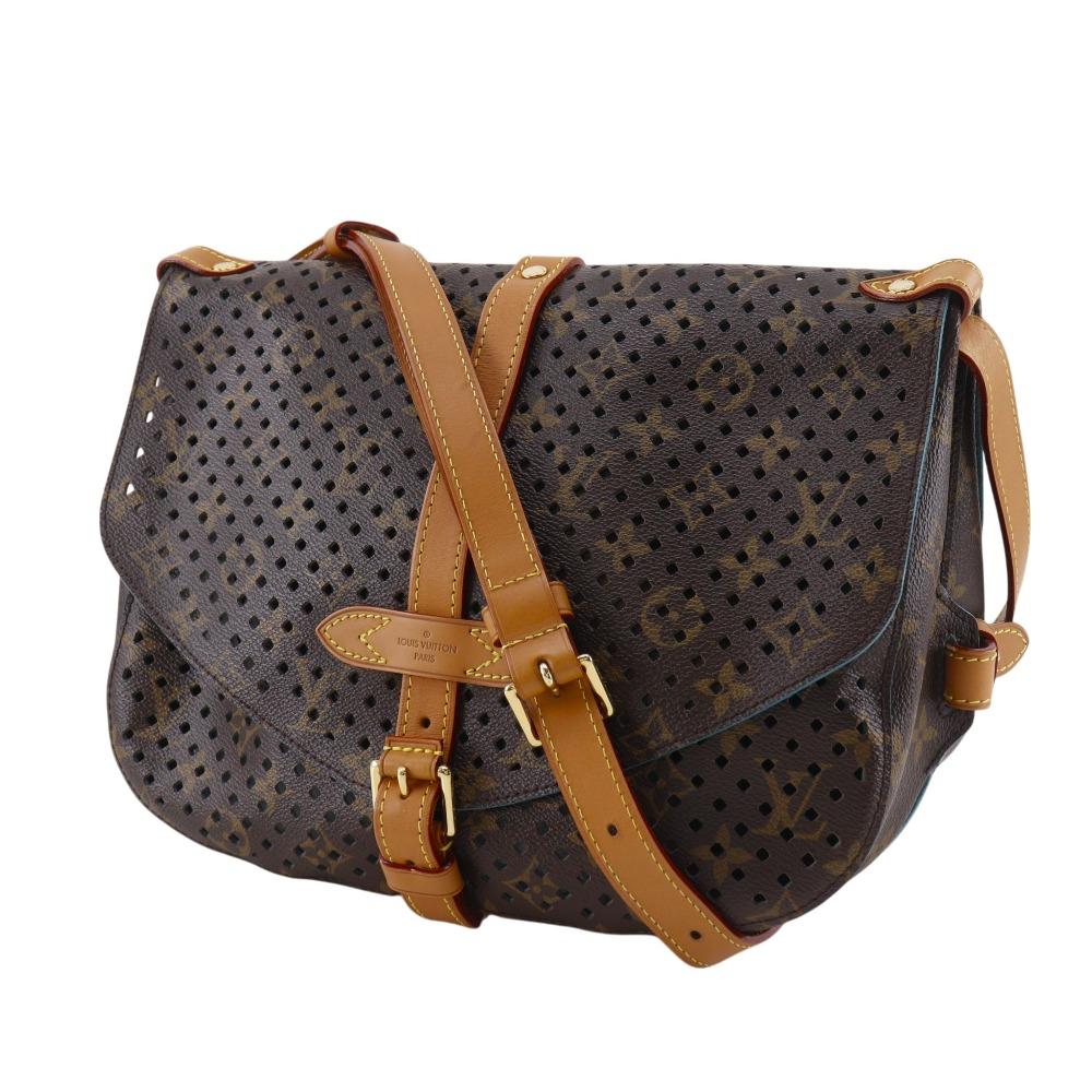 LOUIS VUITTON Saumur PM Shoulder Bag M93998 Tyu Luco Words Brown Monogram Perfo Women Used