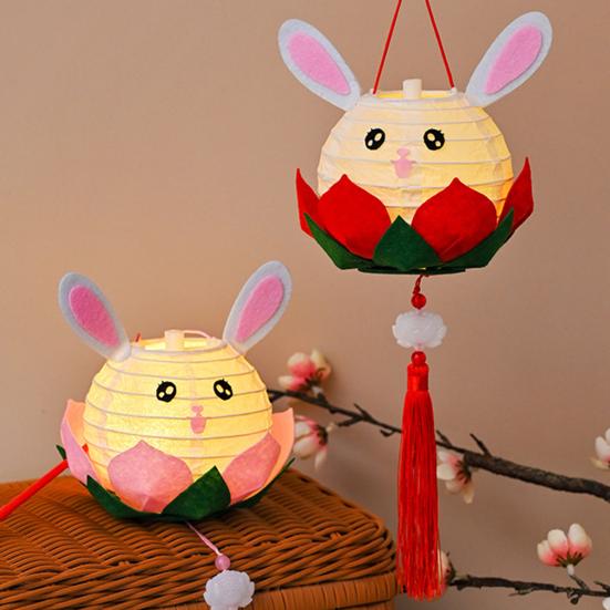 Набор для изготовления фонариков в виде кроликов своими руками, светодиодные фонарики ручной работы, пакет материалов, подвесные фонари на Праздник середины осени, инструменты для изготовления поделок для родителей и детей