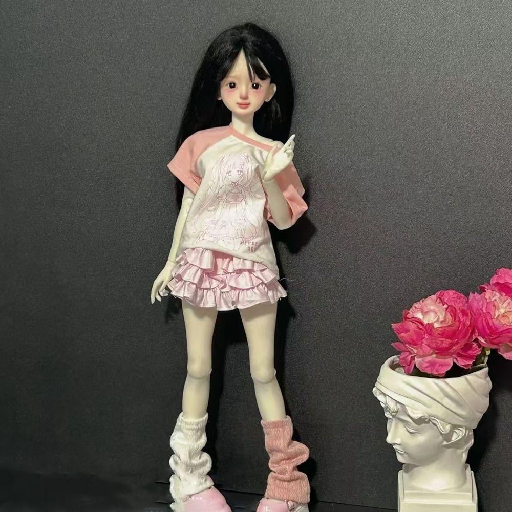 With Leg Socks Leisure T-shirt Cartoon Doll Cake Skirt for 30/45cm Dolls for 1/4 1/6 BJD Dolls